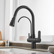 3-Way Kitchen Faucet With Pull-Down Sprayer, 2-Mode Mixer, Brushed Nickel And Black Finish, Potable Water Tap