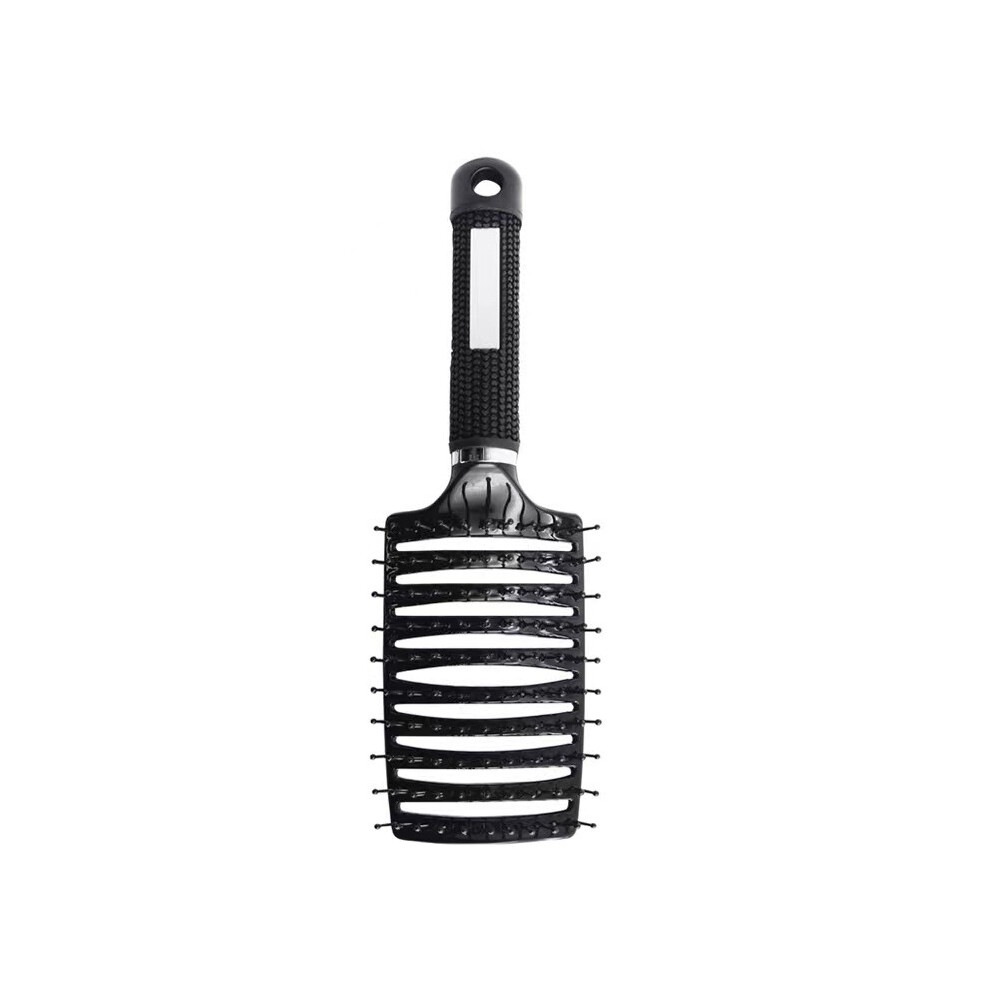 Black Curved Vented Hairbrush for Men & Women - Detangle & Massage