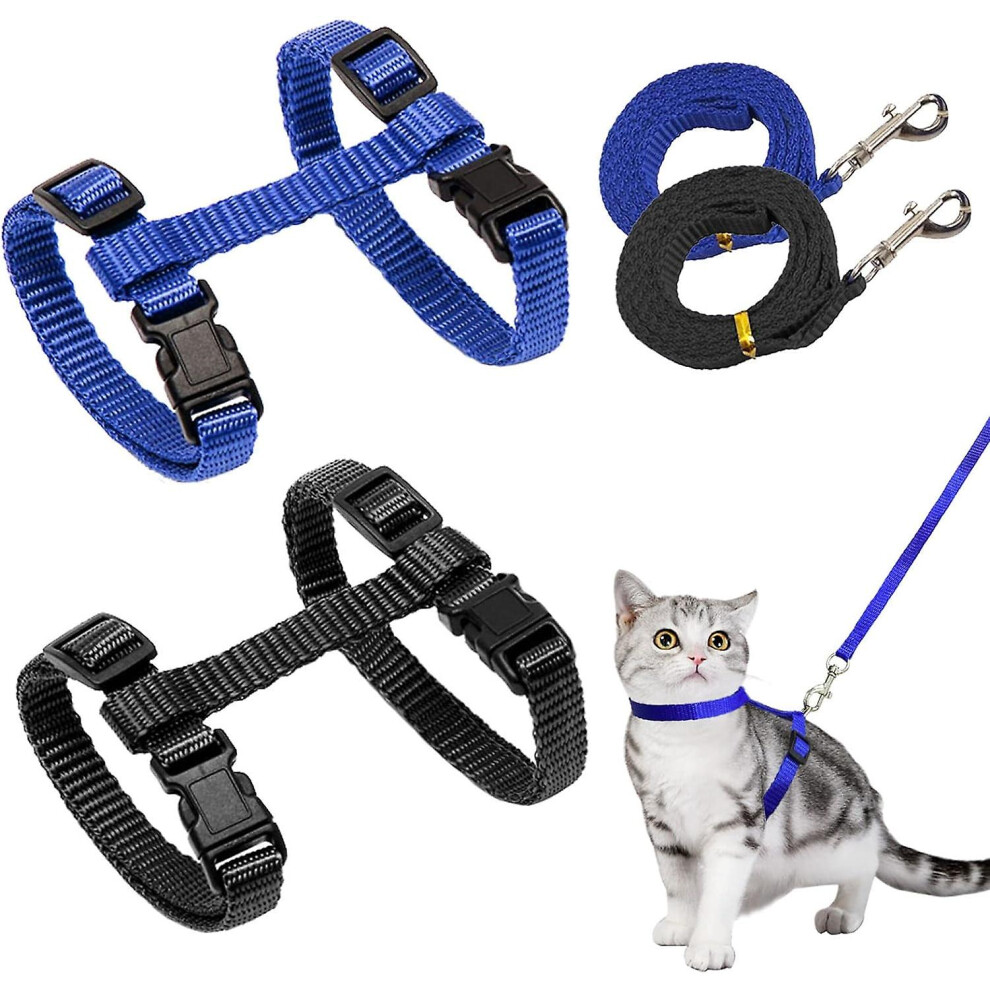 Kikidex (As Show, One Size) Pack Adjustable Nylon Cat Harness (Blue Black) Soft Cat Harness With Leash For Kittens Puppy Rabbit Blue,Black