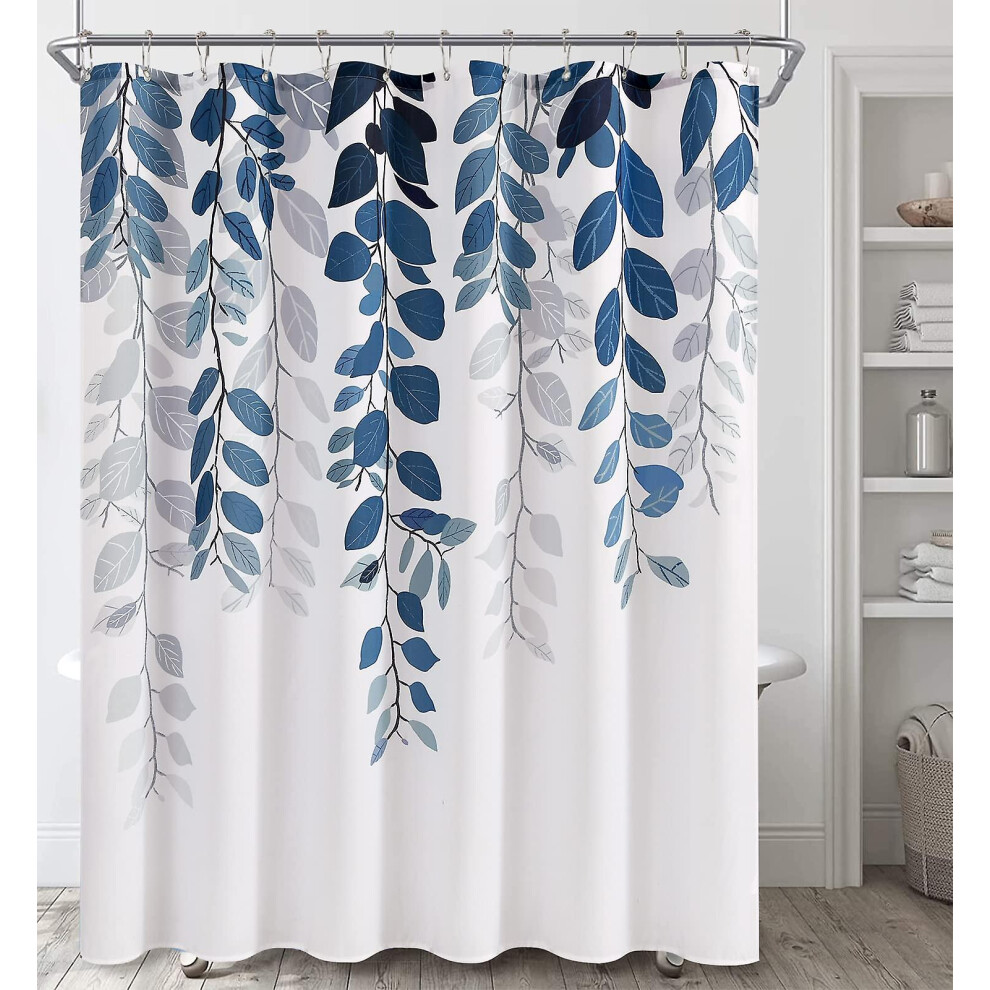 Kikidex (As Show, One Size) Shower Curtain For Bathroom Top Floral Watercolor Leaves Shower Curtain Rustic Plant Fabric Bathroom Decor 72X72 Blue