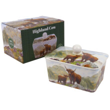 Highland Cow Butter Dish Fine China Multi Color Rustic Design for Table Serving