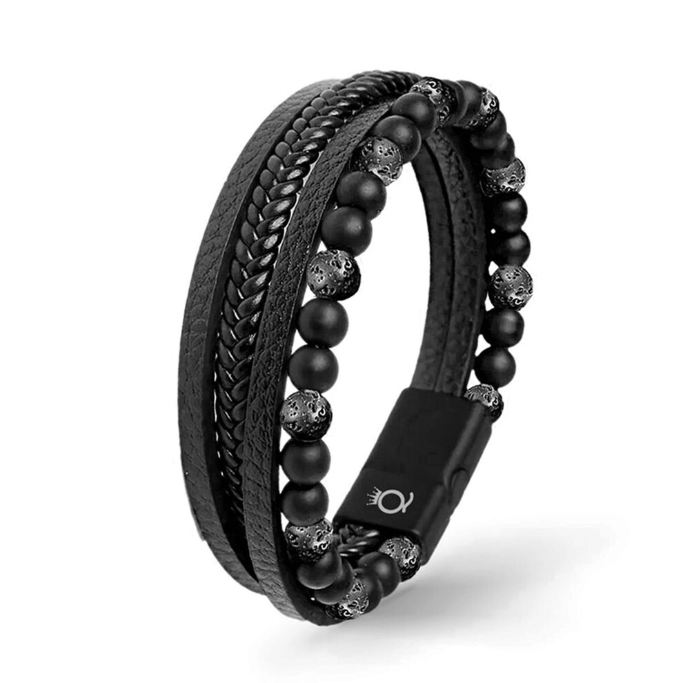 Kikidex (As Show, One Size) Braided Beaded Bracelet Leather Bracelet Men