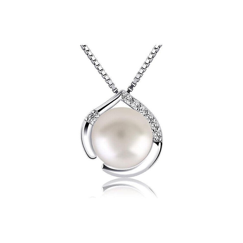 Kikidex (As Show, One Size) Pearl Necklace Chain Ladies Pendant Silver Jewelry Heart Language Set Freshwater Pearls 45Cm Chain Length
