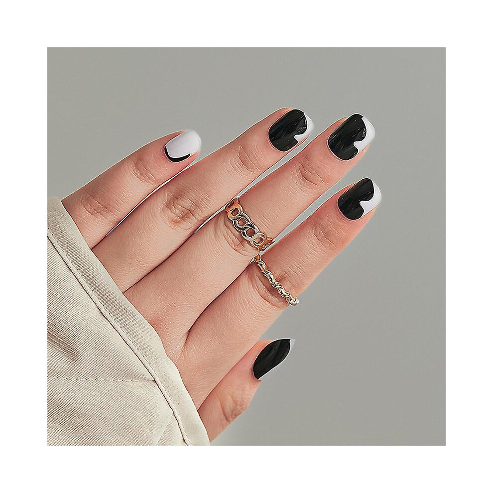 Kikidex (As Show, One Size) Double Color Matching Black And White Mandarin Duck Manicure, Adhesive Nails Full Coverage Acrylic False Nails, 24Pcs Set