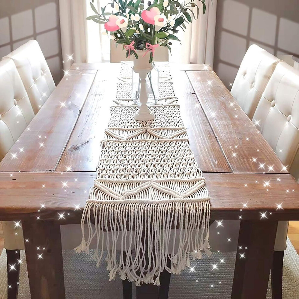 Kikidex (As Show, One Size) Long Tassel Lace Table Runner, Bohemian Handwoven Beige