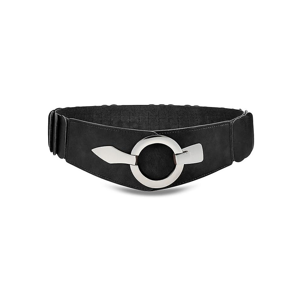 Kikidex (As Show, One Size) Wide Elastic Belt For Women With A Ring Buckle Silver