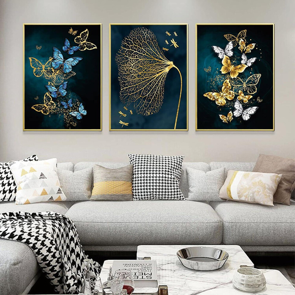 Kikidex (As Show, One Size) Set Of 3 Butterfly Leaf Art Posters Unframed Golden