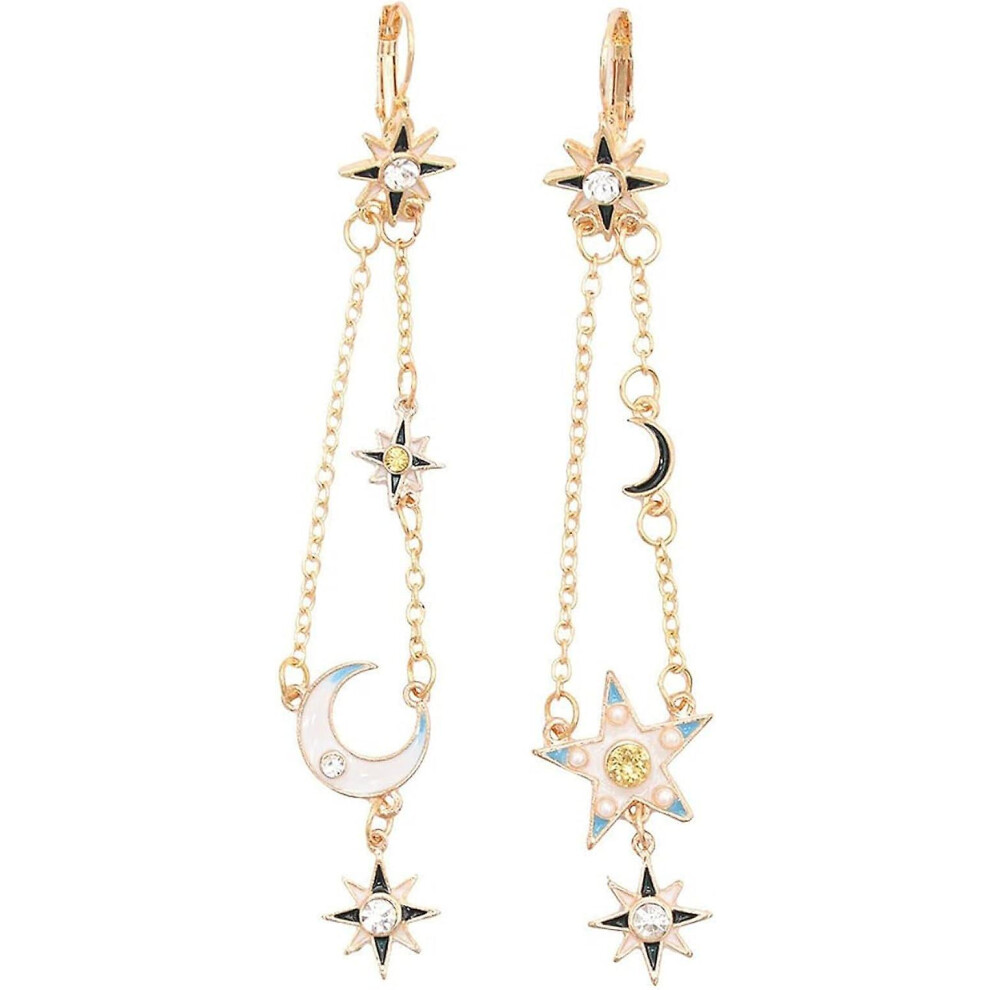 Kikidex (As Show, One Size) Earrings Gold Star Moon Pendant Long Stud Earrings