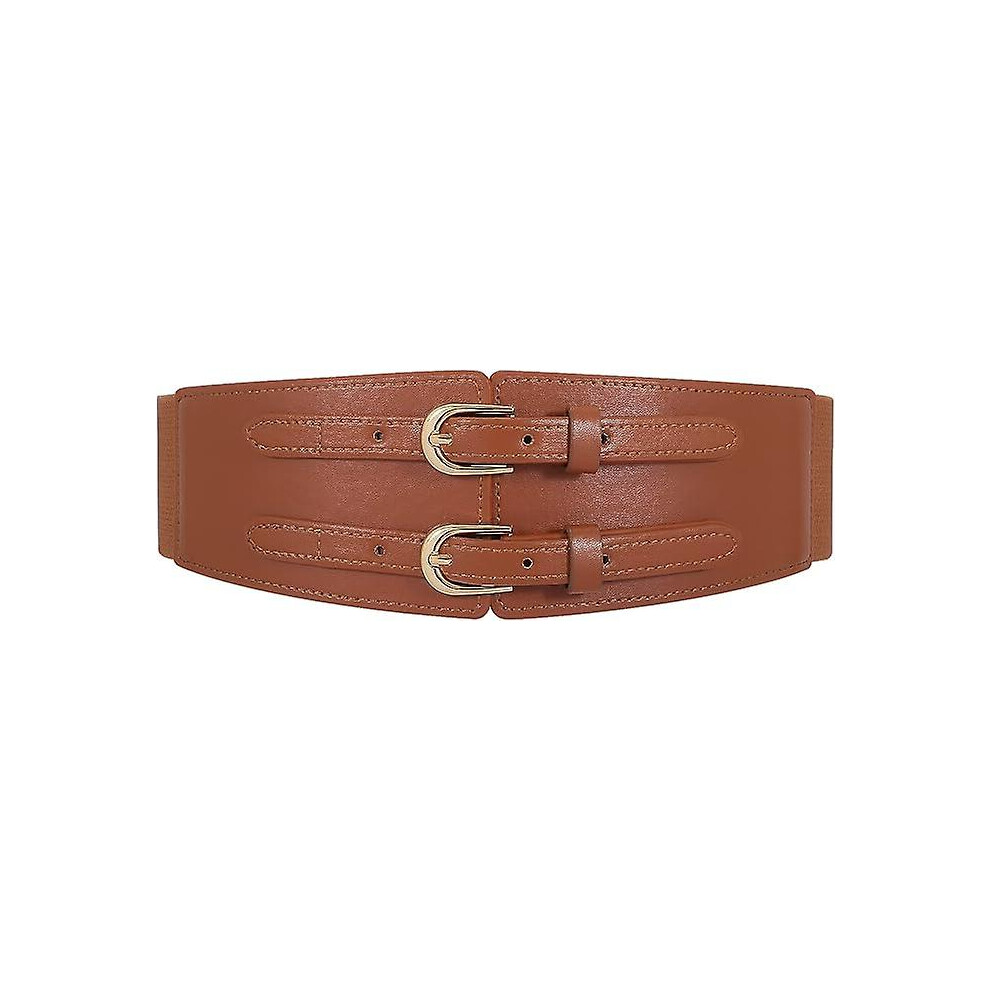Kikidex (As Show, One Size) Wide Belt With Double Buckle And Faux Leather Elastic Waistband Light