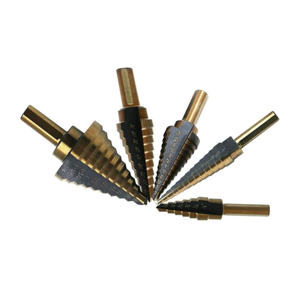 Spiral Grooved Step Drill Bit Set Five-Piece HSS Cobalt Carbide Step Bits With Aluminum Case-image-OPC-PMGX5CR-NEW