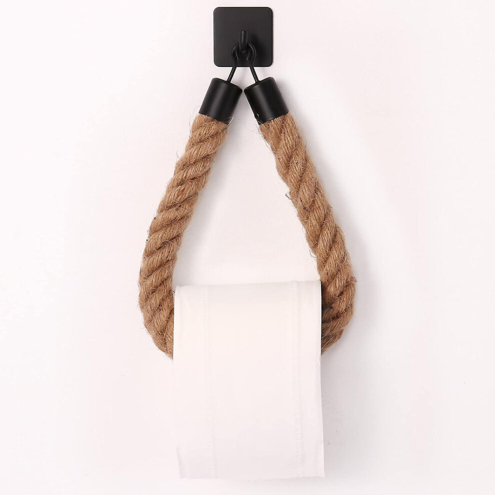 Kikidex (As Show, One Size) Toilet Paper Holder, Hemp Rope Towel Holder For Bathroom And Kitchen Bathroom Paper Holder Toilet Roll Holder ( ) Black