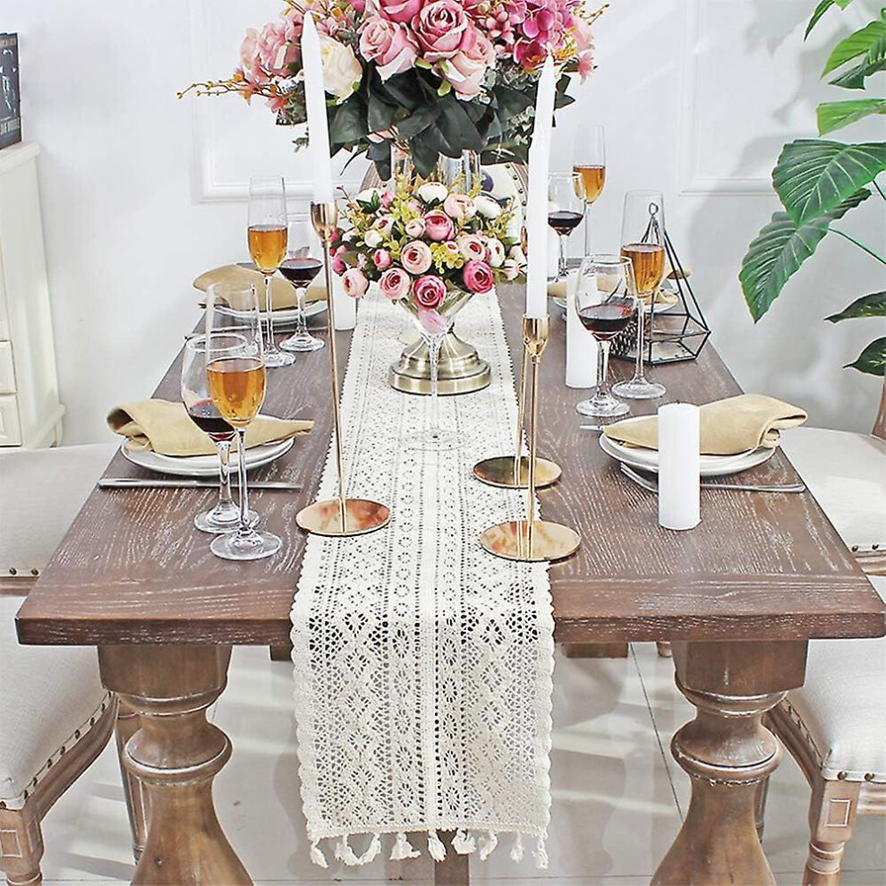 Kikidex (As Show, One Size) Cotton Table Runner, Crochet Table Runner With Fringes