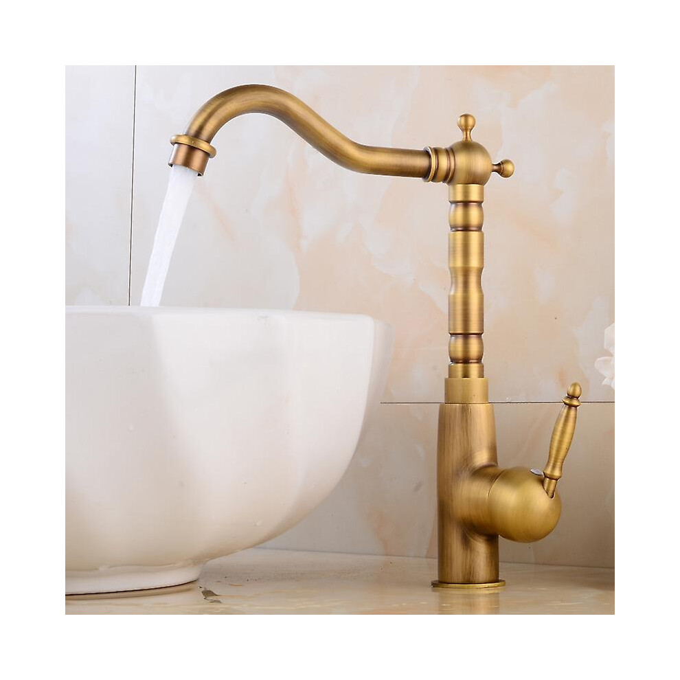 Kikidex (As Show, One Size) Vintage Basin Faucet Kitchen Sink Mixer Tap With Ceramic Handle 360 Swivel With High Spout
