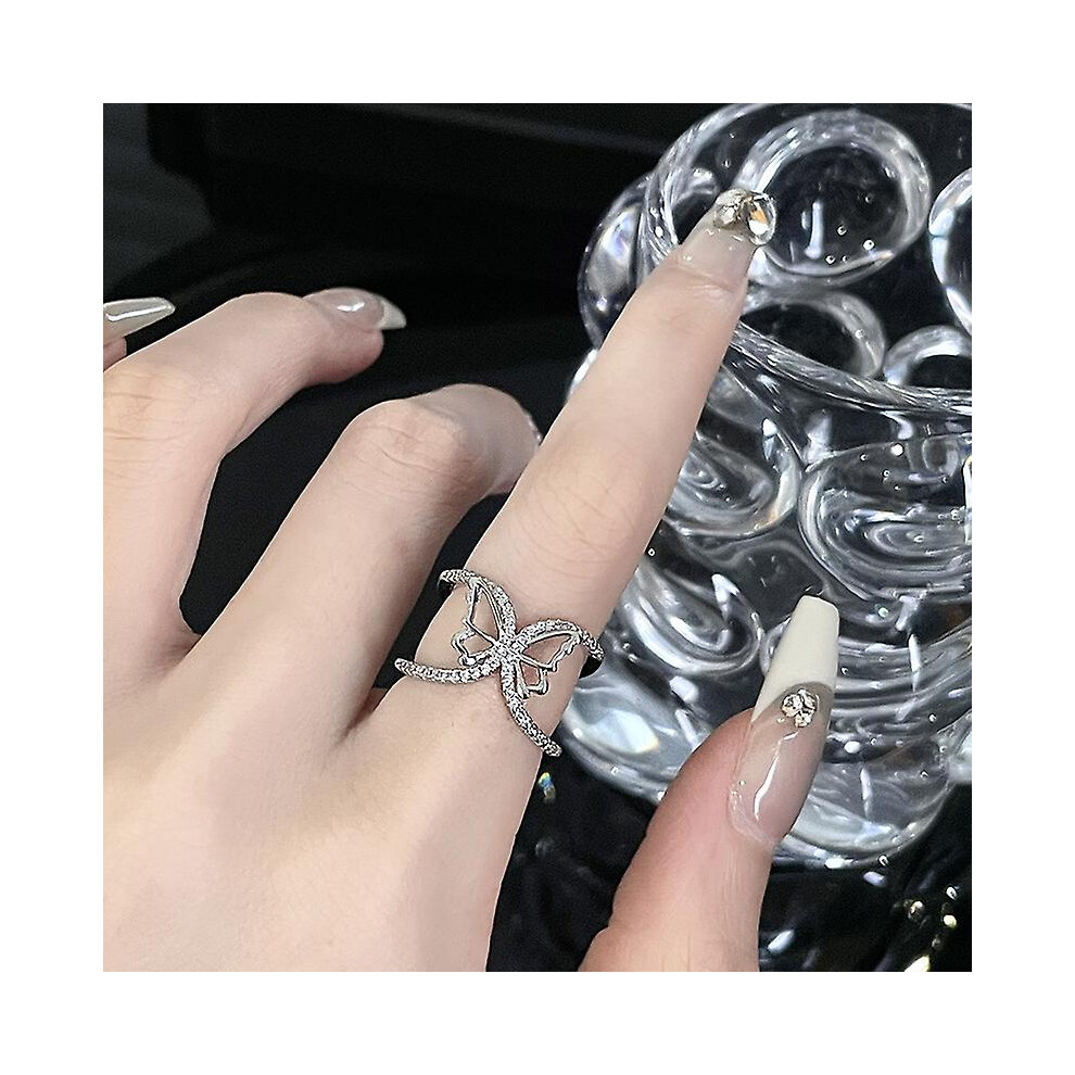 Kikidex (As Show, One Size) Rings Butterfly Zircon Ringsadjustable Rings Eternity Rings Silver