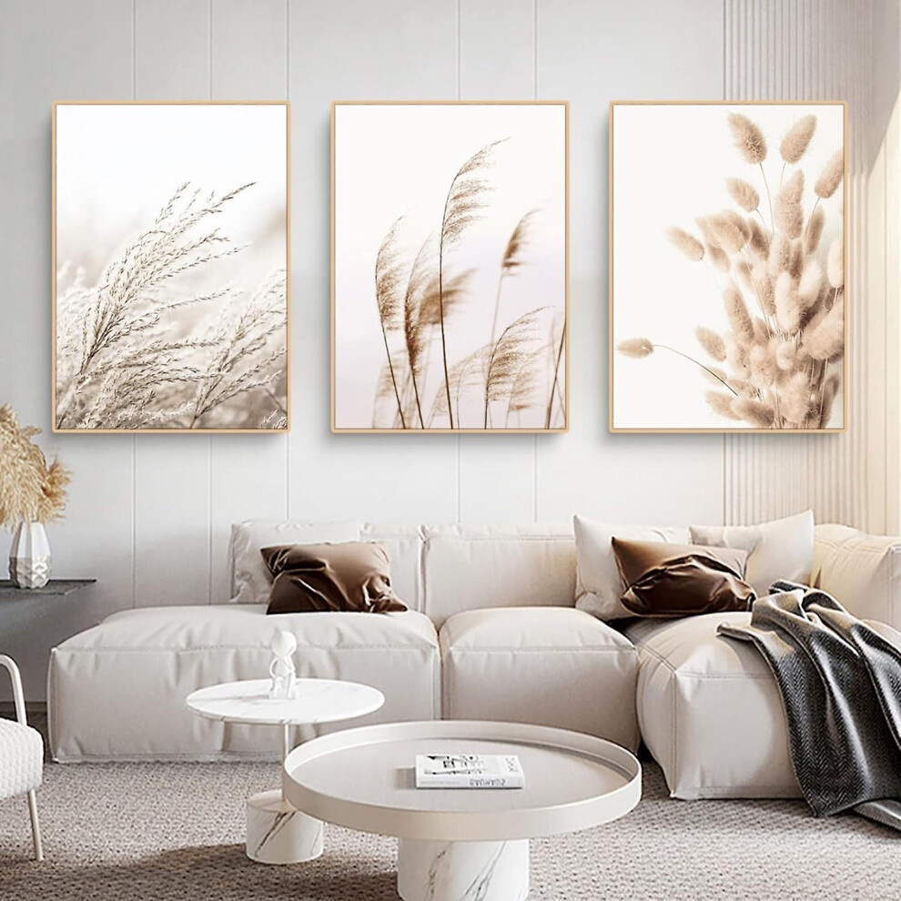 Kikidex (As Show, One Size) Beige Reed Weeds Pampas Reed Plants Decorative Wall Mural (Set Of 3) Cream
