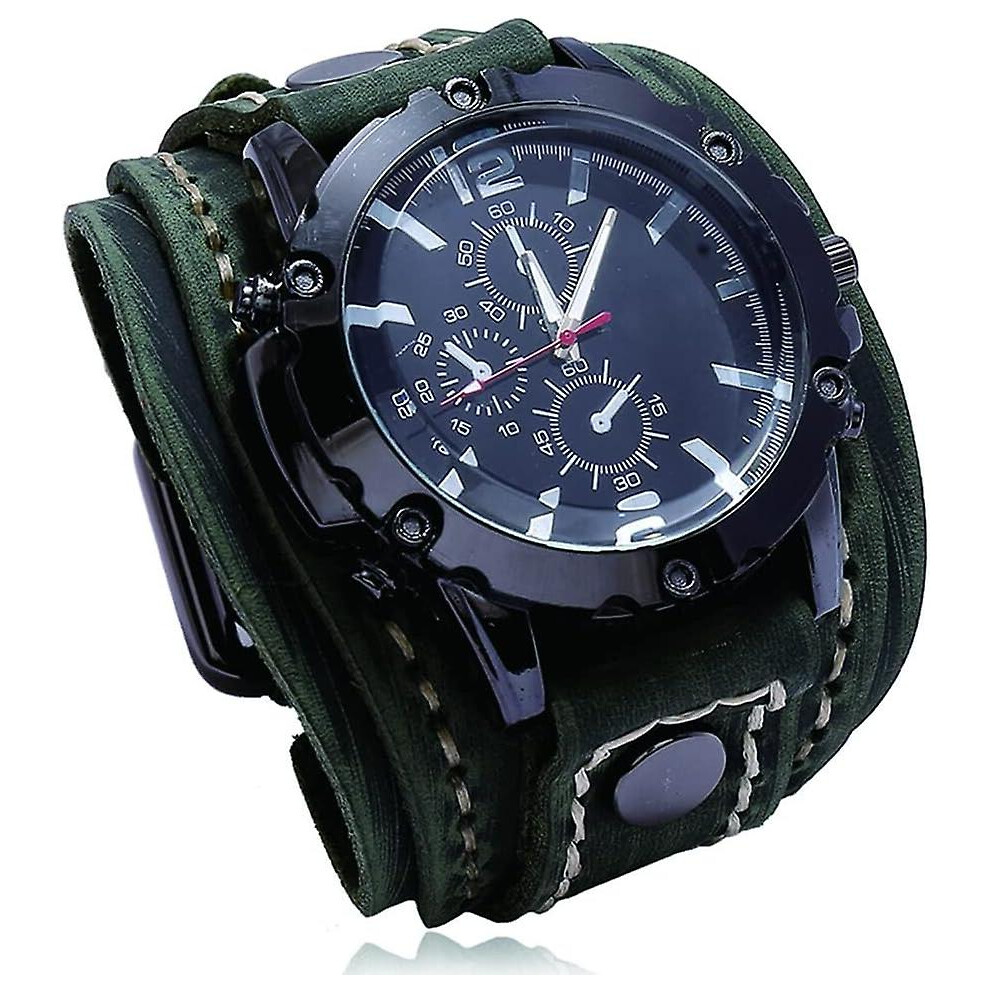 Kikidex (As Show, One Size) Men's Leather Watches, Engraved Quartz Watches, Steampunk Stitched Jewellery