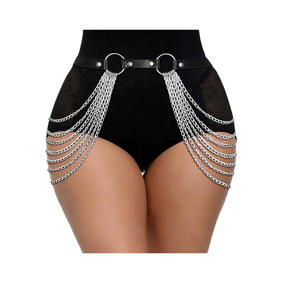 Kikidex (As Show, One Size) Punk Leather Chain Belt Gothic Rock Belt Sexy Belt