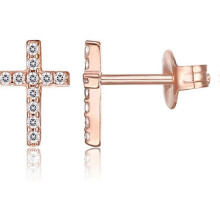 (As show, One size) S925 Silver Stud Earrings Cross Diamond Stud Earrings For Women --- Rose Gold
