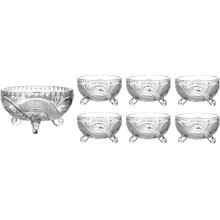 (Default) CUSTARD SET 7Pc Crystal Look Footed Dishes Fruit Salad Trifle Dessert Sundae Ice Cream , Sweets.