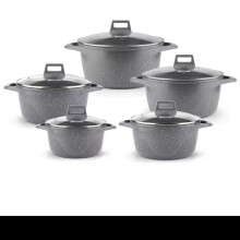 (GREY 5 PC) 5PC Black / Grey Marble granite coated nonstick cooking pots size ( 20,24,28,30,32cm) induction friendly . Cookware
