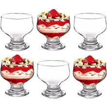 (Default) Set of 6 Glass Dessert Bowls - Short Stemmed Tulip Prawn Cocktail Design - Tableware