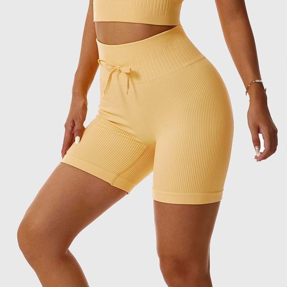 Women's Slim Fit High Waist Yoga Shorts, Breathable, Moisture-Wicking, Size S-L, Yellow-image-OPC-PMGX8BG-NEW