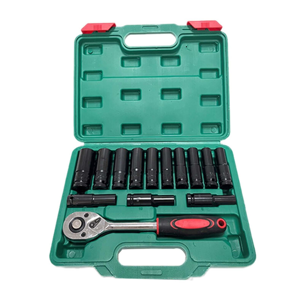 Stainless Steel Adjustable Spanner Jaw Adjustable Wrenches 14-Piece Ratchet Socket Set Black High-Strength 9393856682942