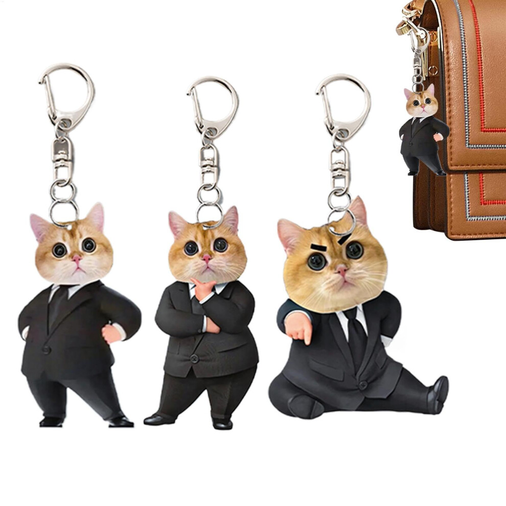 Car Cat Ornament 2D Acrylic Hangable Rear View Mirror Charm For Car Interior Styling Cat In Suit Animal Decor 9354506582951
