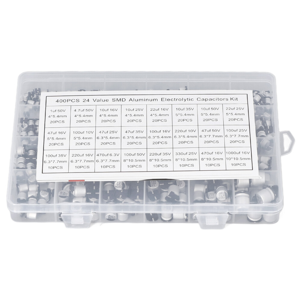 Electrolytic Capacitors Assortment 400Pcs 24 Values 1Uf-1000Uf Smd Black 5051356324901