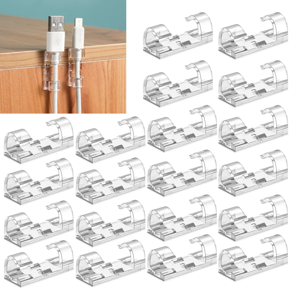 Cable Clips 20 Pcs Self-Adhesive Transparent Plastic Cable Organiser Clips For Cable Management 9393856683222