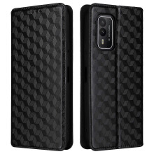 (As show, Black) Rhombus Imprinted Shell For Nokia XR21 Bump Proof Phone Cover Stand PU Leather Case