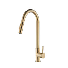 Modern Matte Black Kitchen Faucet With Pull-Out Spray, 3 Spray Modes, Deck Mount, Hot And Cold Mixer, Brushed Golden