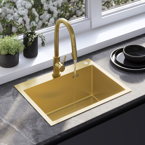 Évier En Acier Liam Brush Gold avec robinet de cuisine