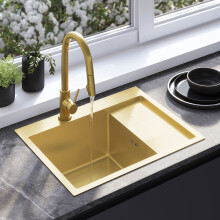 Stainless Steel Sink Fin Brush Gold with kitchen faucet