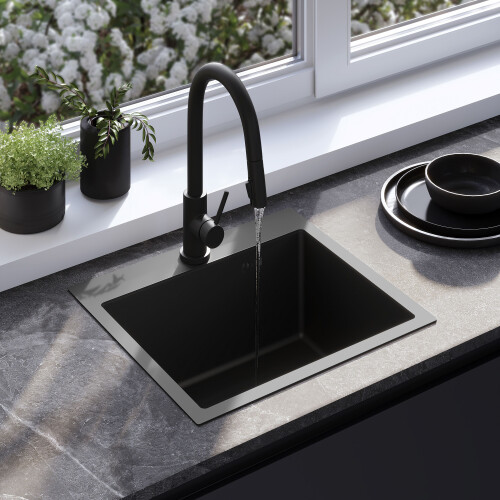 Évier En Acier Leo 50 Black avec robinet de cuisine