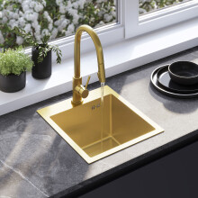 Stainless Steel Sink Leo 40 Brush Gold with kitchen faucet