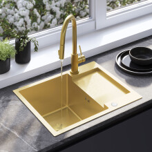 Lavello In Acciaio Paul Brush Gold con rubinetto da cucina