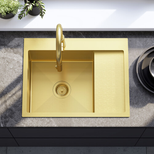 Évier En Acier Fin Brush Gold avec robinet de cuisine 2