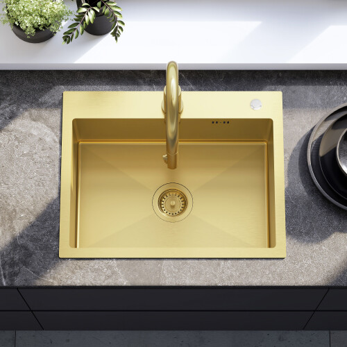 Évier En Acier Liam Brush Gold avec robinet de cuisine 2