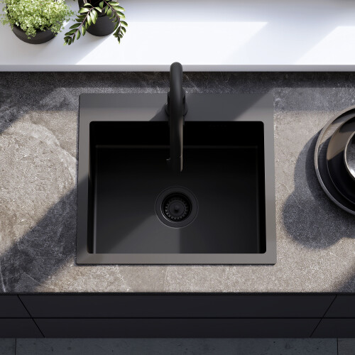 Évier En Acier Leo 50 Black avec robinet de cuisine 2