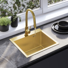 Lavello In Acciaio Leo 50 Brush Gold senza rubinetto da cucina