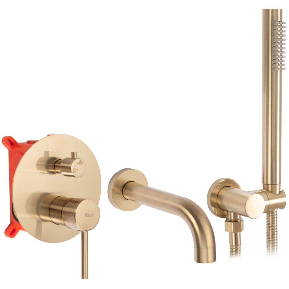 Rea Wall Mounted Bath Faucet Lungo Brush + Box Gold