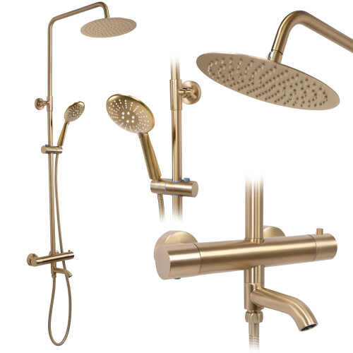Shower Set With Thermostat Rea Lungo Gold Brush