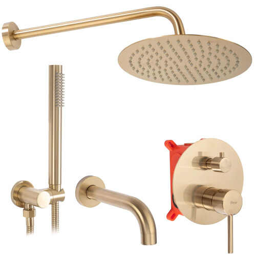 Inbouw Regendoucheset Rea Lungo Gold Brush Met Uitloop + Box