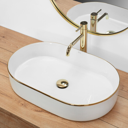 Ceramic Countertop Basin Rea Nadia White Gold Edge 2