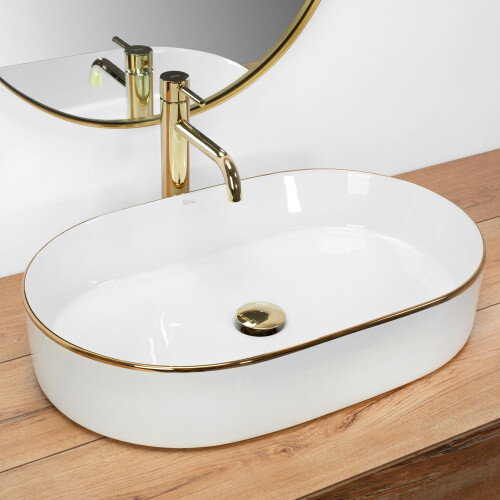 Ceramic Countertop Basin Rea Nadia White Gold Edge 1
