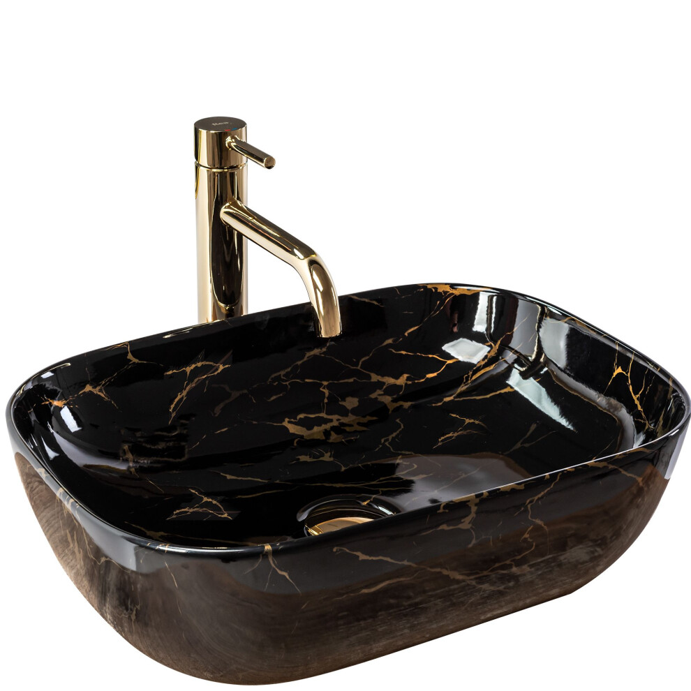 Countertop Washbasin Rea Belinda Black Marble Shiny 5902557365814