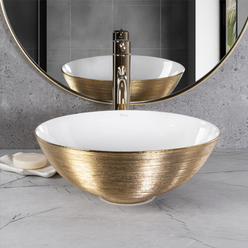 Countertop Basin Rea Stella Gold Brush / White 2