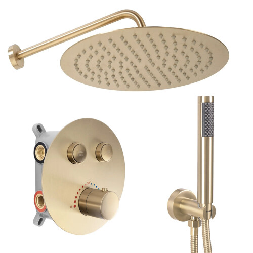 Σετ Ντουζιέρας Lungo Concealed Brushed Gold Με Θερμοστάτη + Κουτι