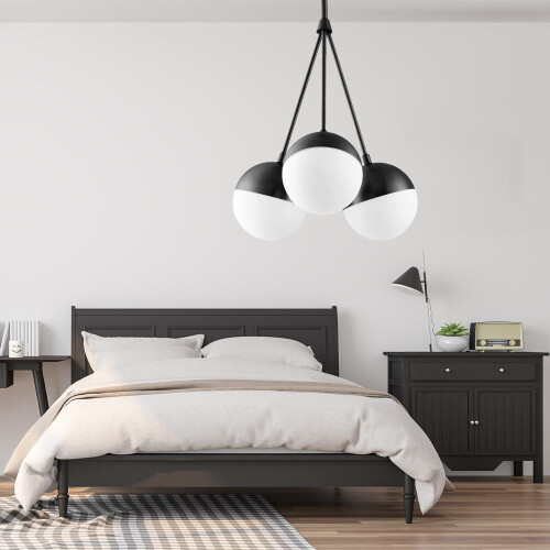 Κρεμαστό Φωτιστικό Milk Glass Ball APP687-3CP Μαύρο 2